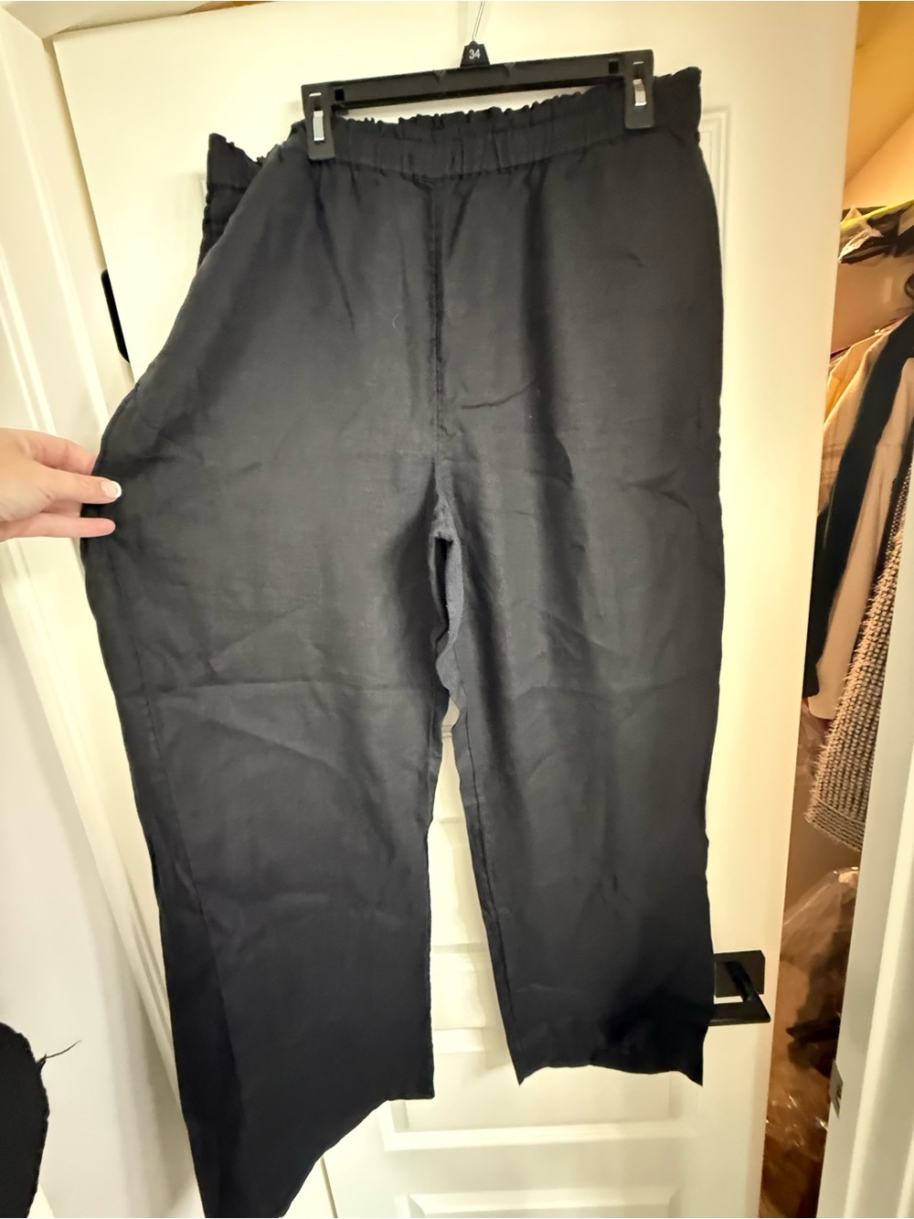 J. Crew 🖤Black Wide-Leg 🖤Linen 🖤Elastic-Waist Pants